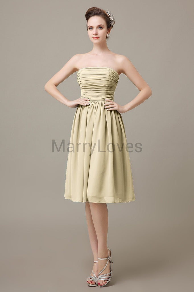 Strapless Pleats Short Bridesmaid Dresses