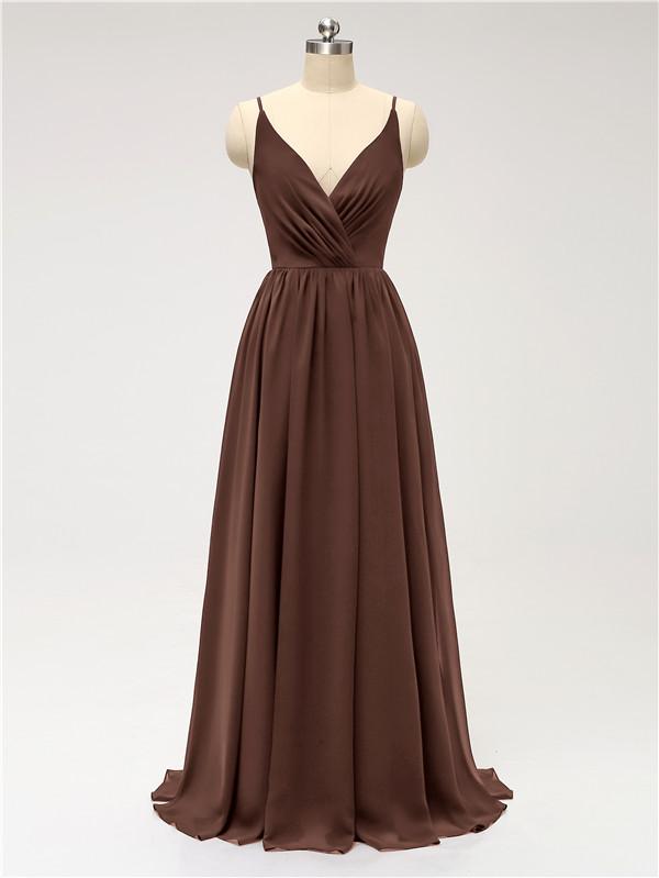 V Neck Chiffon Floor Length Bridesmaid Dresses