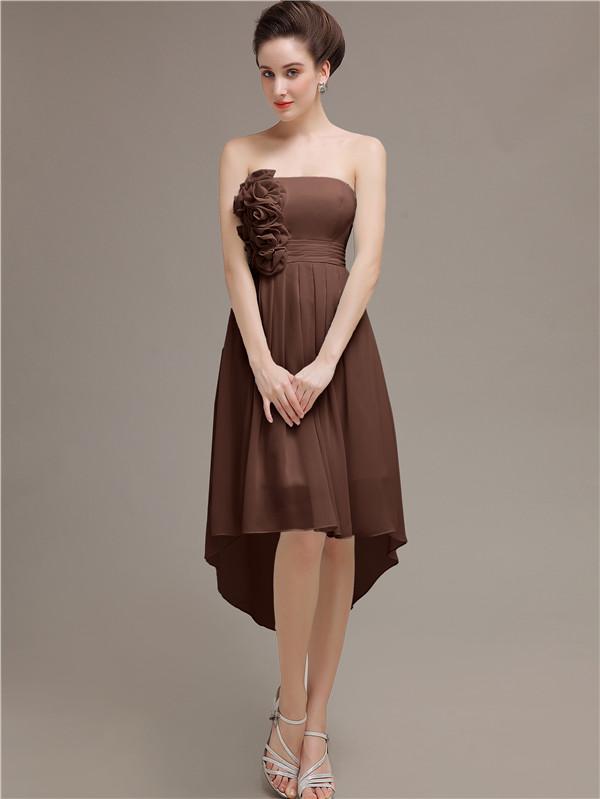 Strapless High Low Chiffon Bridesmaid Dresses