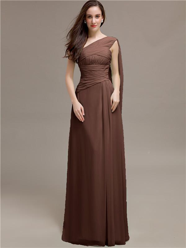 One-shoulder Floor-length Pleats Bridesmaid Dresses