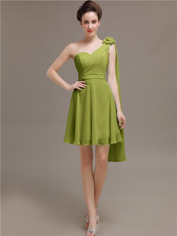 One Shoulder Chiffon Short Bridesmaid Dresses