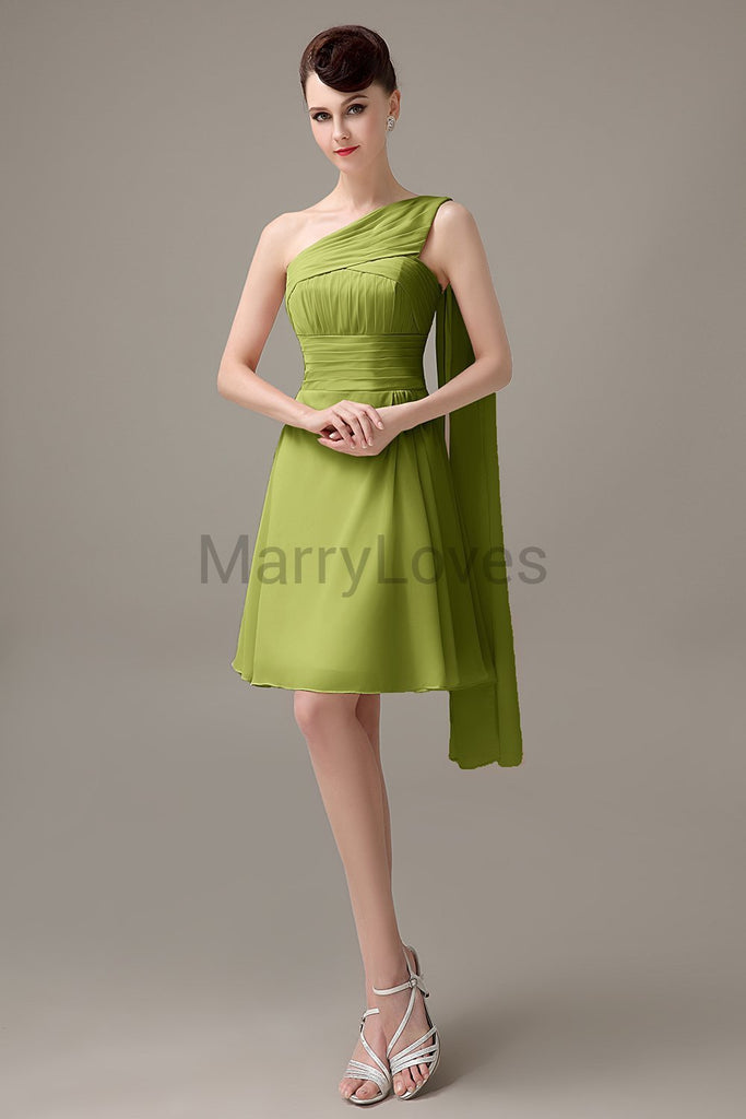 One Shoulder Pleats Bridesmaid Dresses