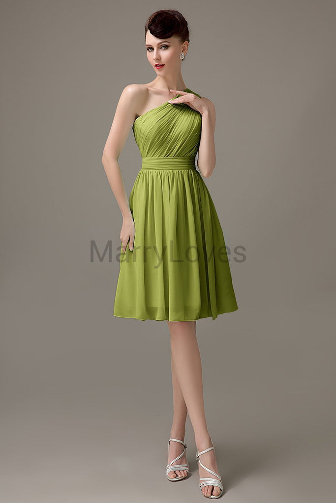 One Shoulder Pleats Bridesmaid Dresses