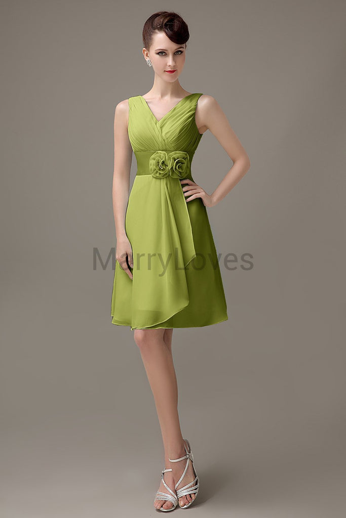 V-Neck Flowers Chiffon Bridesmaid Dresses