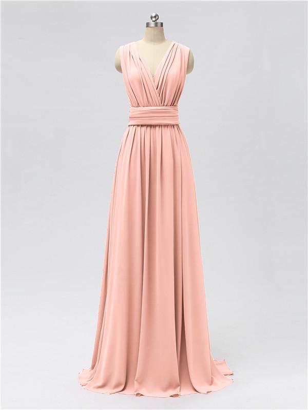 V Neck Chiffon Floor Length Bridesmaid Dresses