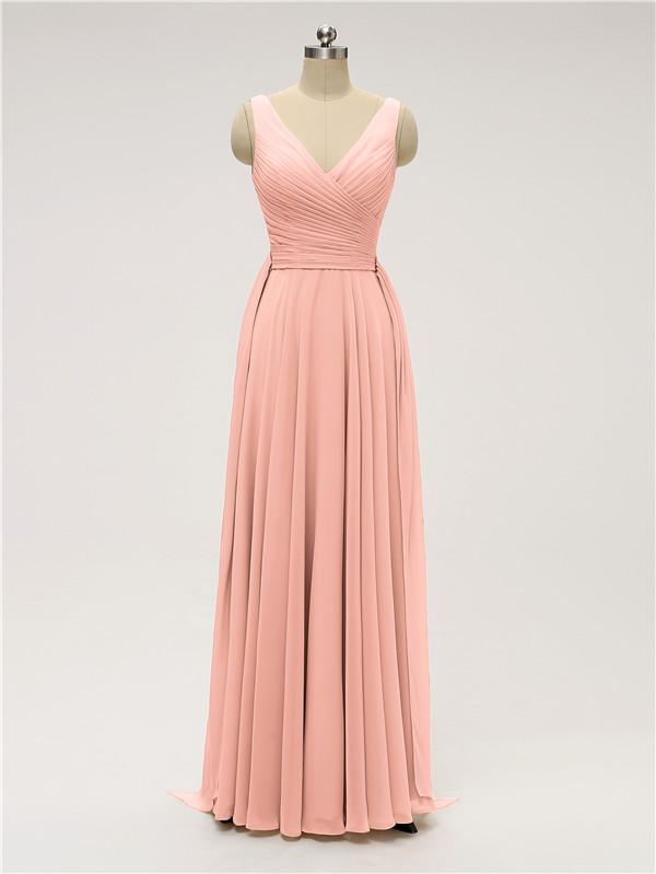 V Neck Chiffon Floor Length Bridesmaid Dresses