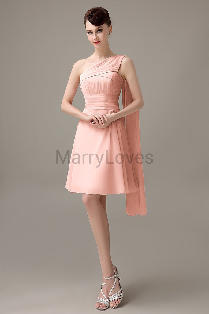 One Shoulder Pleats Bridesmaid Dresses