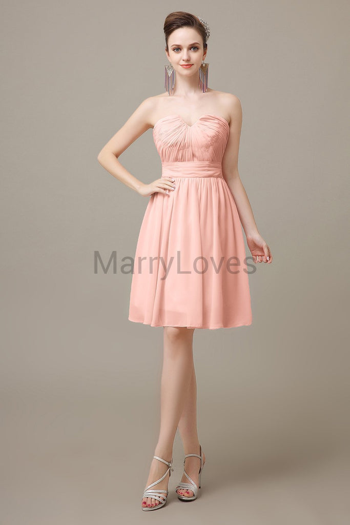 Sweetheart Neck Knee Length Chiffon Bridesmaid Dresses