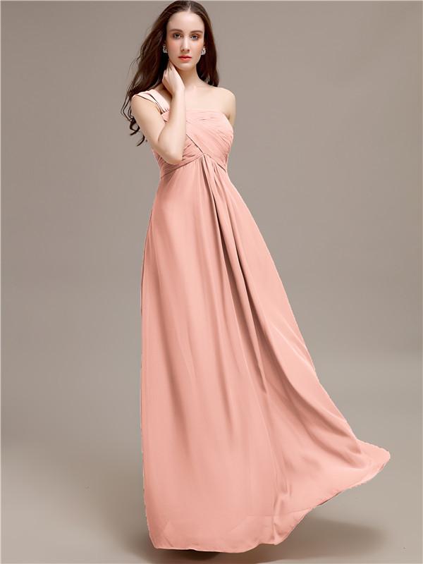 A-line One-shoulder Long Chiffon Bridesmaid Dresses