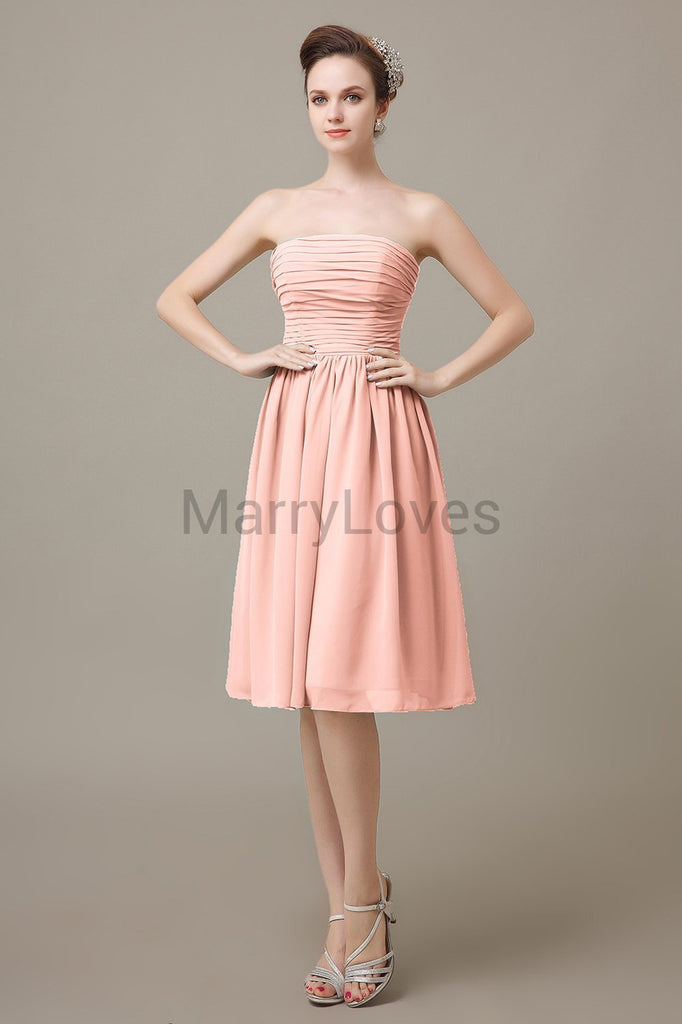 Strapless Pleats Short Bridesmaid Dresses