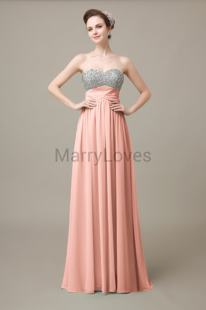 Sweetheart Top Sequin Long Chiffon Bridesmaid Dresses