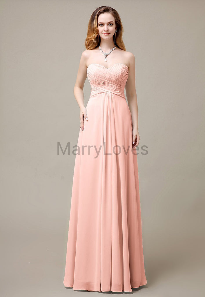 Cross-Pleated Chiffon Bridesmaid Dress with Sweetheart