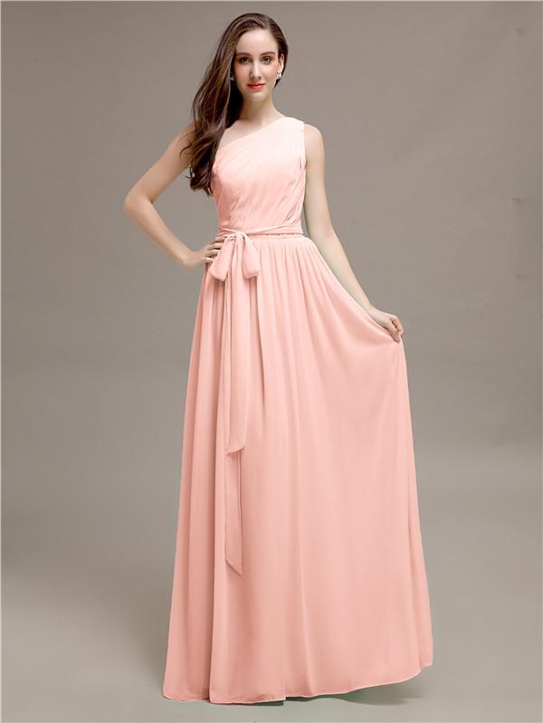 A-line One-shoulder Bridesmaid Dresses With Belt