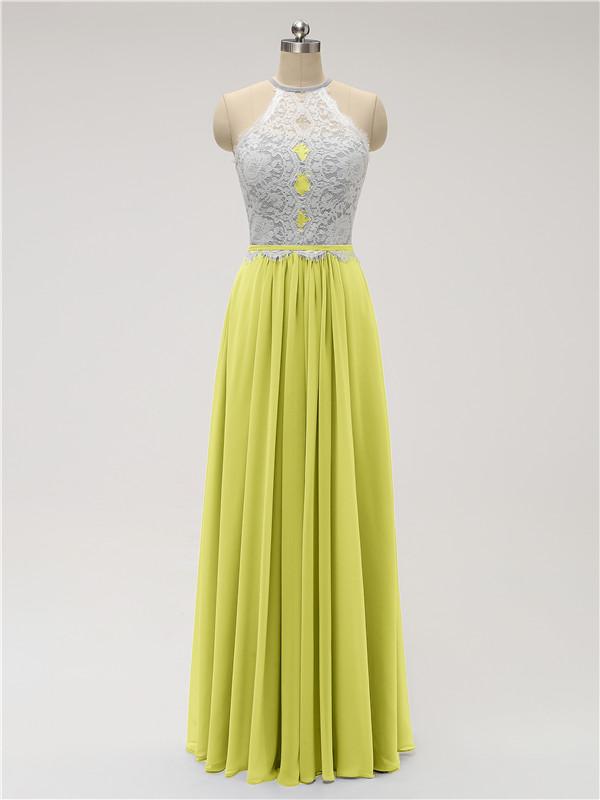 Halter Chiffon Floor Length Bridesmaid Dresses