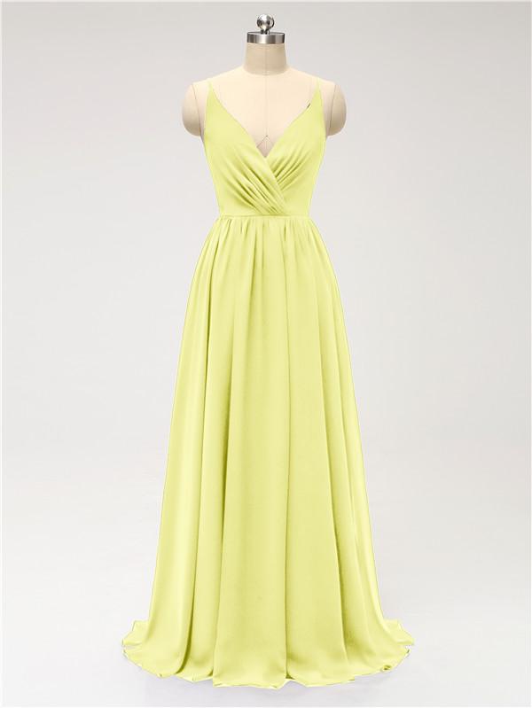 V Neck Chiffon Floor Length Bridesmaid Dresses