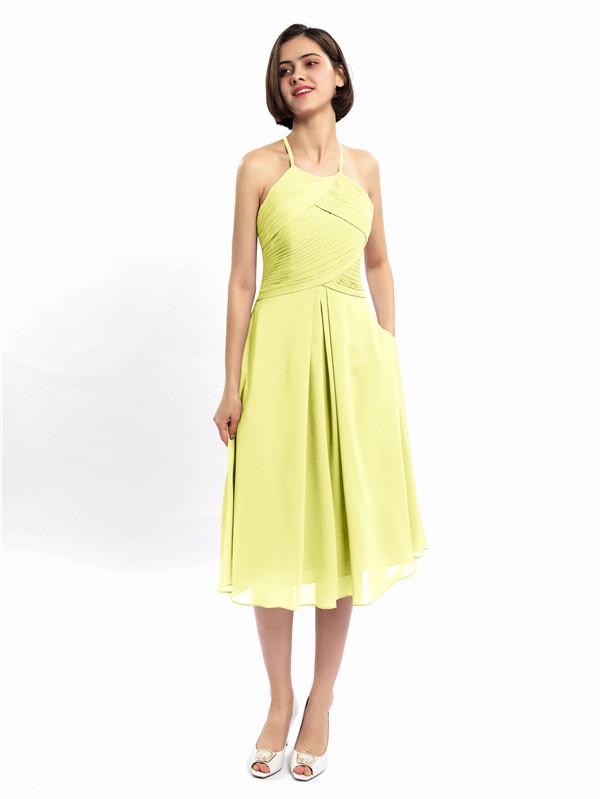 Halter Sleeveless Pleats Bridesmaid Dresses