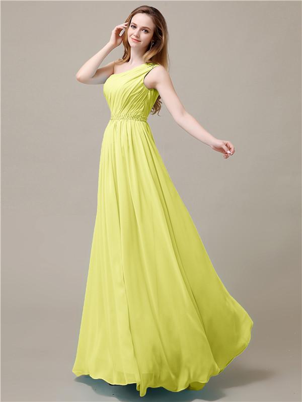 One Shoulder Chiffon Floor-Length Bridesmaid Dresses