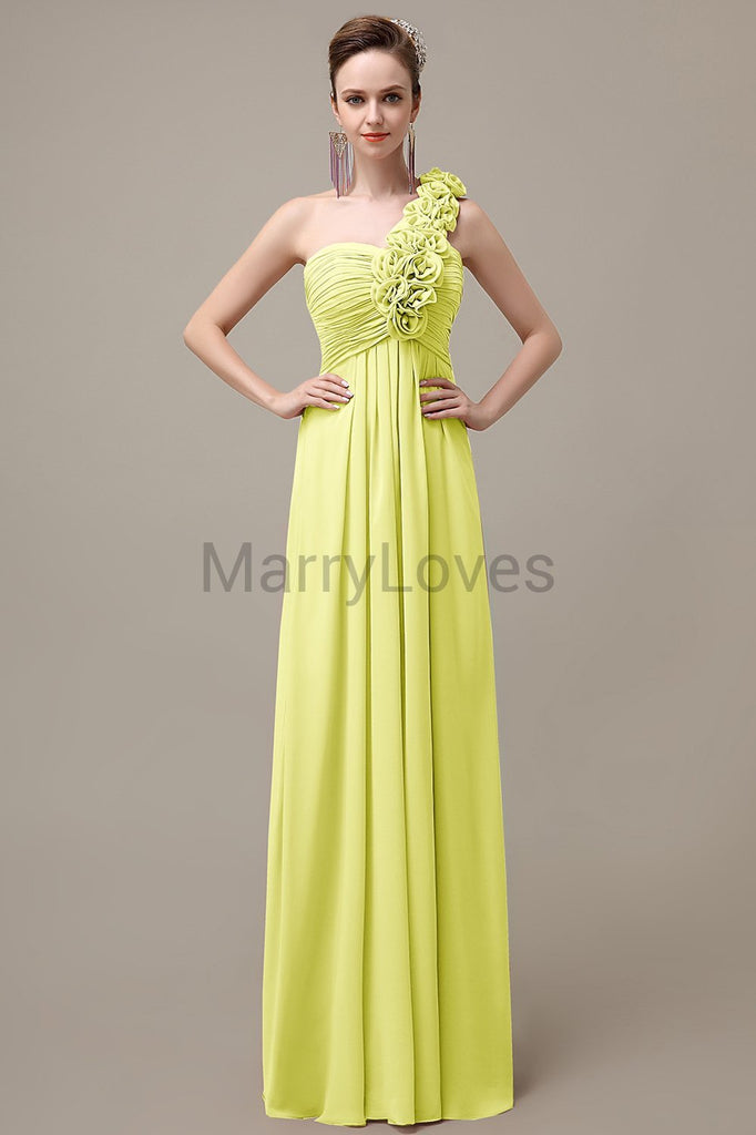 One Shoulder Chiffon Floor Length Bridesmaid Dresses