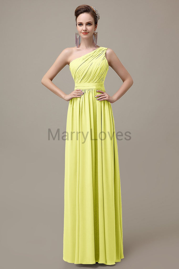 One Shoulder Chiffon Floor Length Bridesmaid Dresses