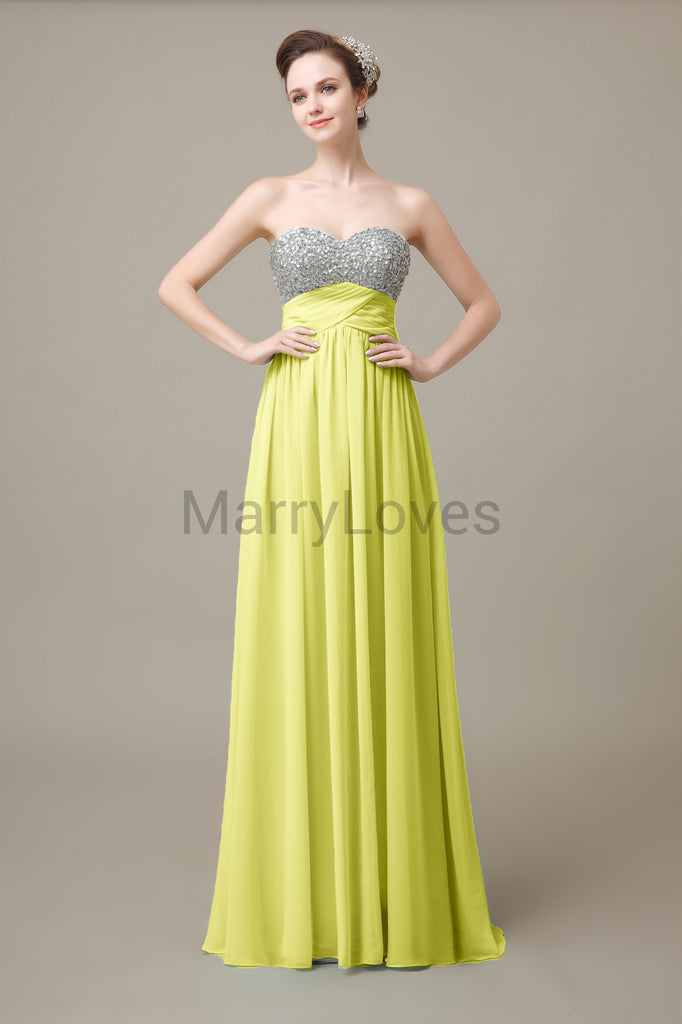 Sweetheart Top Sequin Long Chiffon Bridesmaid Dresses