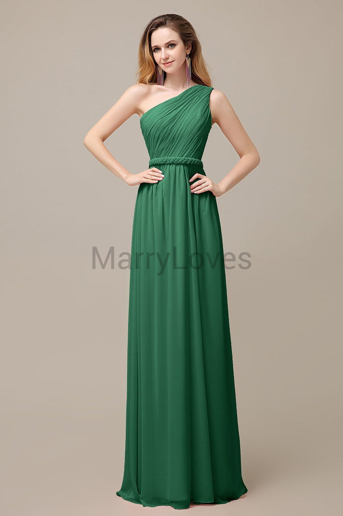 One Shoulder Chiffon Floor Length Bridesmaid Dresses