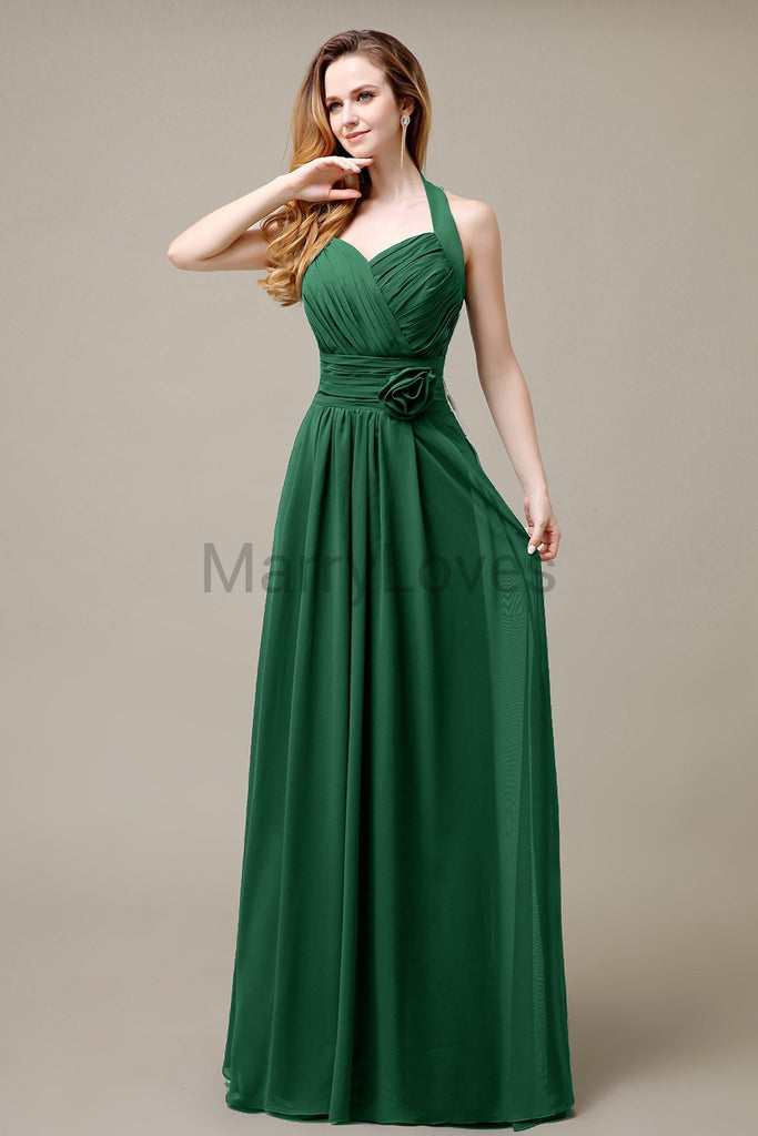 Halter A-line Pleats Chiffon Bridemaid Dresses