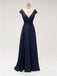 V Neck Cap Sleeve Side Slit Floor Length Bridesmaid Dresses