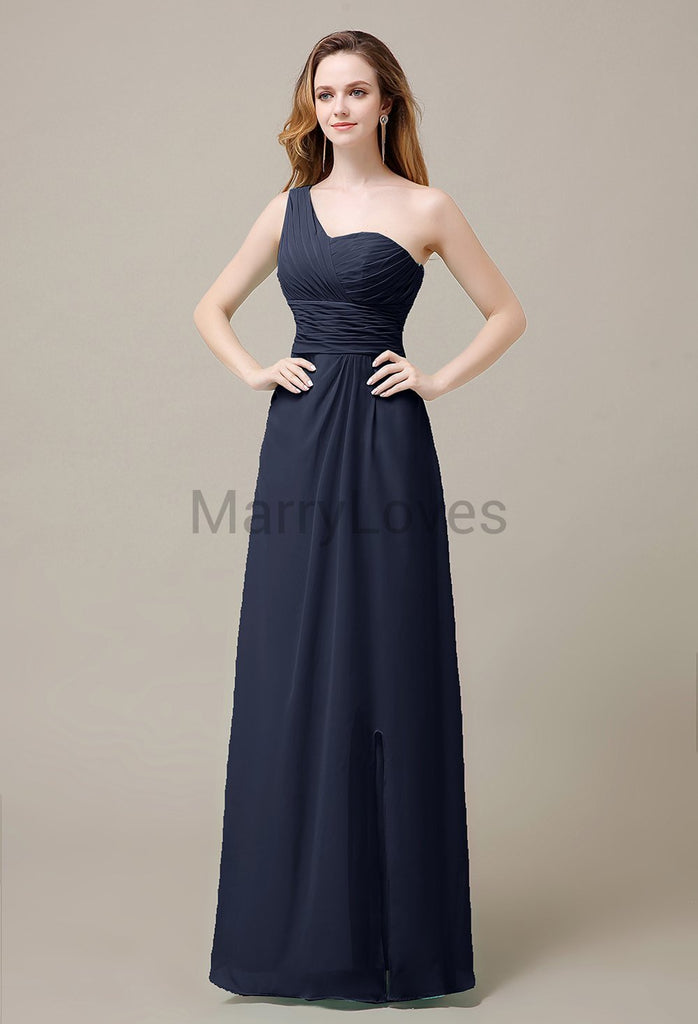 One Shoulder Chiffon Long Bridesmaid Dresses