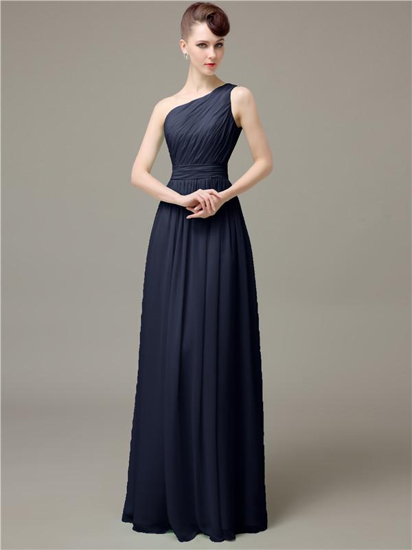 One Shoulder Pleats Chiffon Bridesmaid Dresses