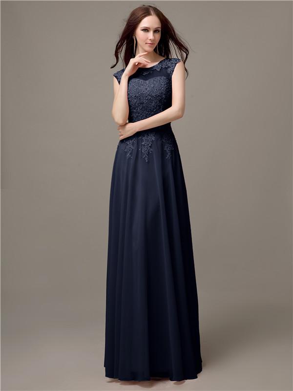 Floor-length Cap Sleeves Appliques Chiffon Bridesmaid Dresses