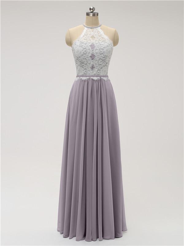 Halter Chiffon Floor Length Bridesmaid Dresses