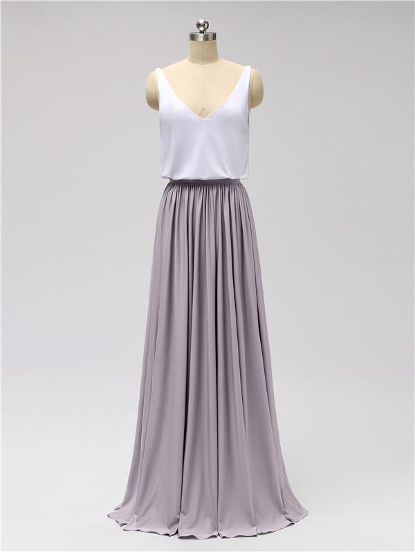 V Neck Chiffon Floor Length Bridesmaid Dresses