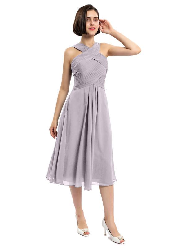 Criss-cross Halter Tea-length Bridesmaid Dresses