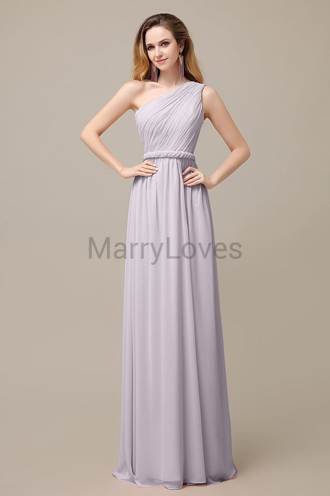 One Shoulder Chiffon Floor Length Bridesmaid Dresses