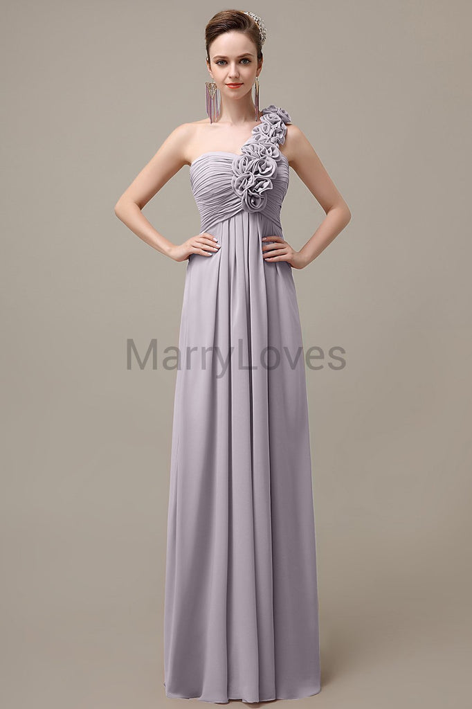 One Shoulder Chiffon Floor Length Bridesmaid Dresses