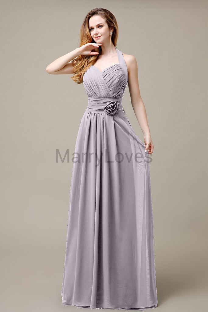 Halter A-line Pleats Chiffon Bridemaid Dresses