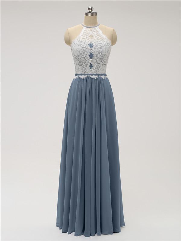 Halter Chiffon Floor Length Bridesmaid Dresses