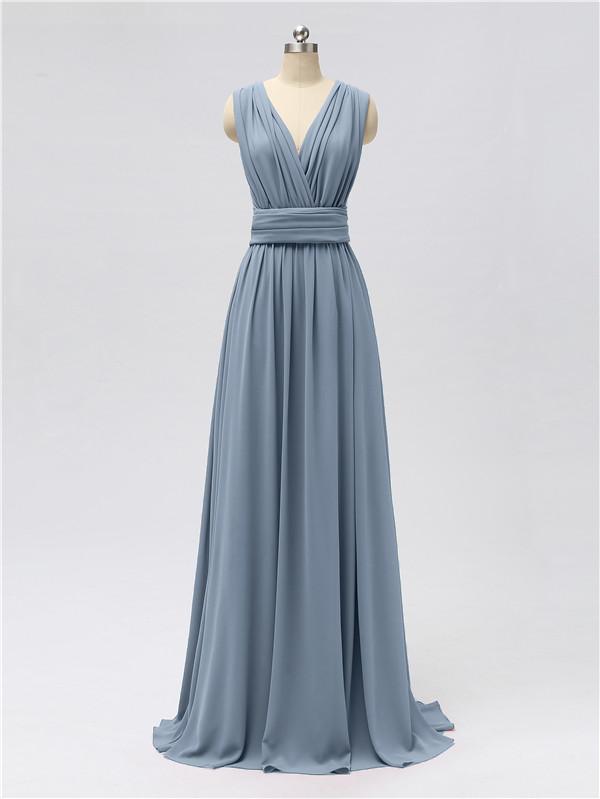 V Neck Chiffon Floor Length Bridesmaid Dresses