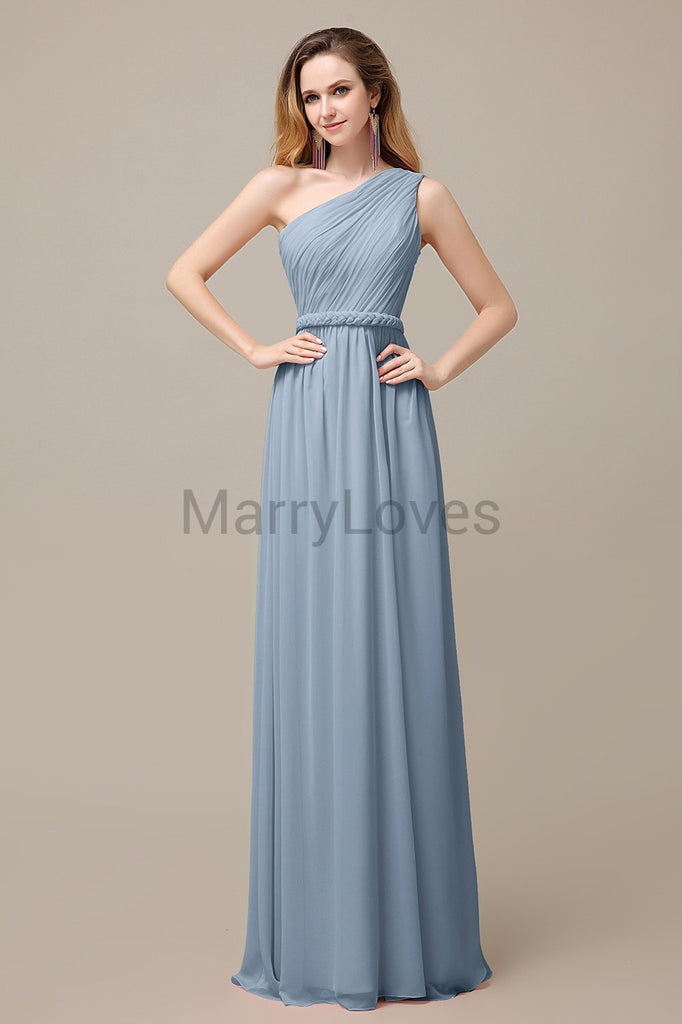 One Shoulder Chiffon Floor Length Bridesmaid Dresses