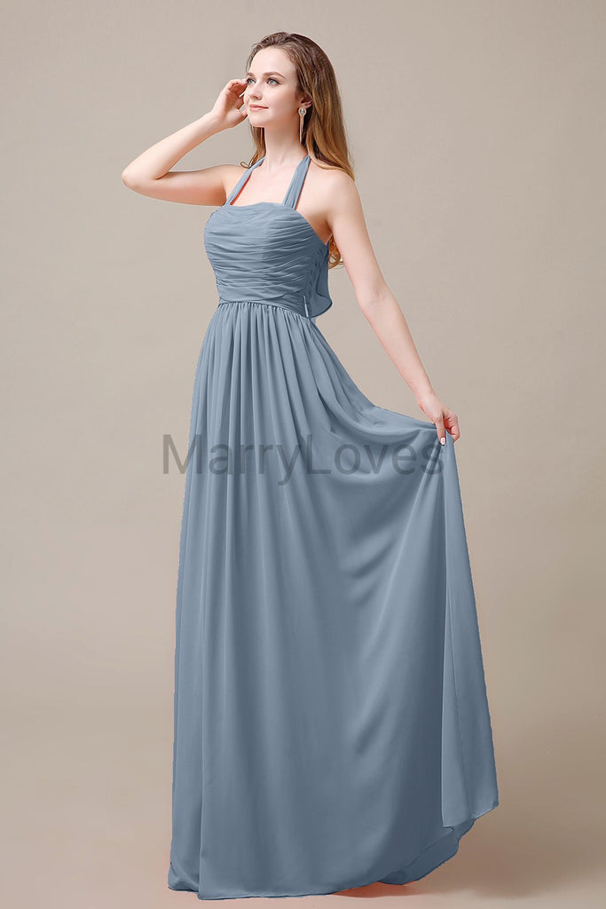 Halter Chiffon Birdesmaid Dresses with Bow Straps