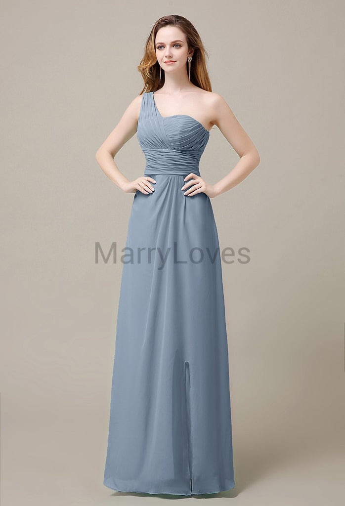 One Shoulder Chiffon Long Bridesmaid Dresses