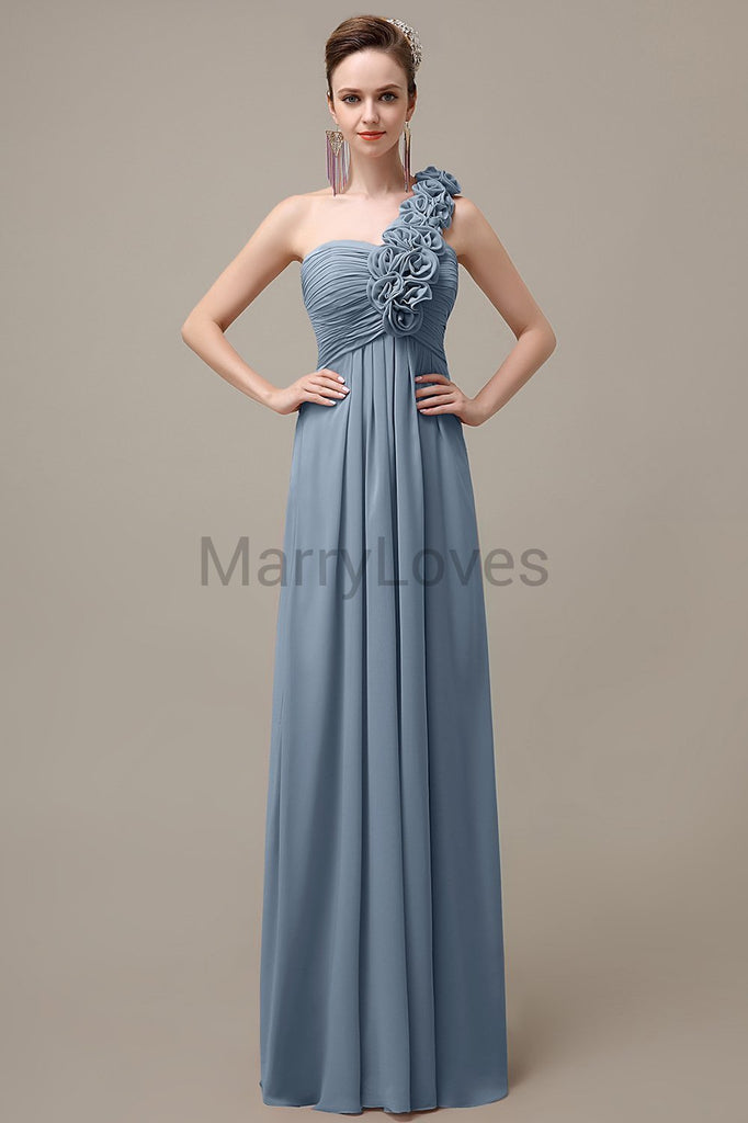 One Shoulder Chiffon Floor Length Bridesmaid Dresses