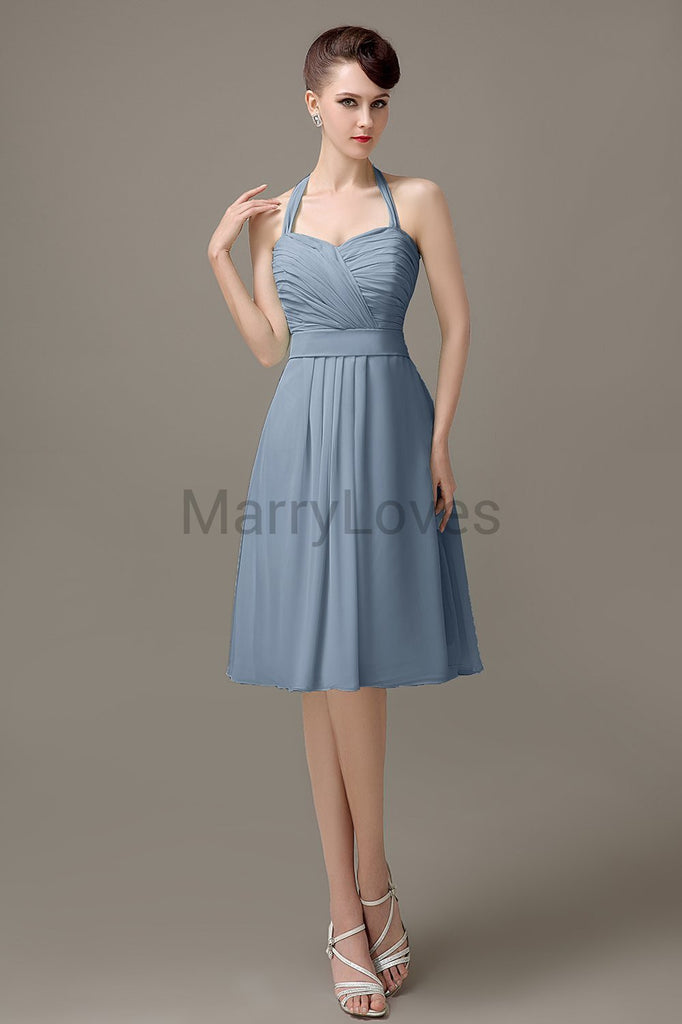 Halter Chiffon Short Bridesmaid Dresses