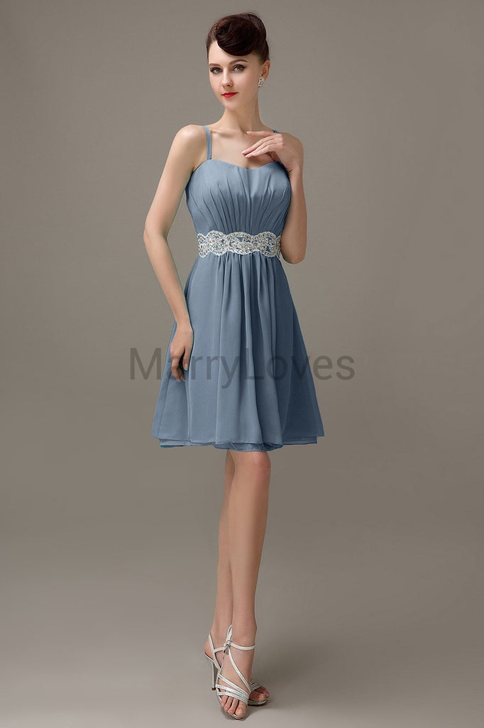 Spaghetti Strap Chiffon Short Bridesmaid Dresses