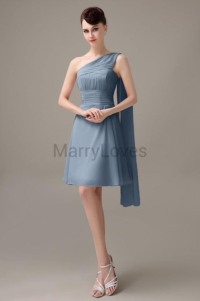 One Shoulder Pleats Bridesmaid Dresses