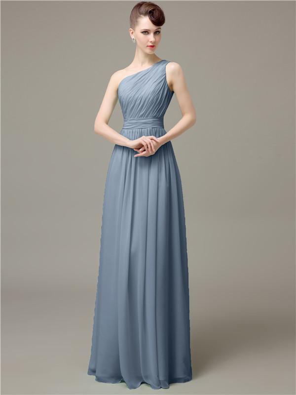 One Shoulder Pleats Chiffon Bridesmaid Dresses