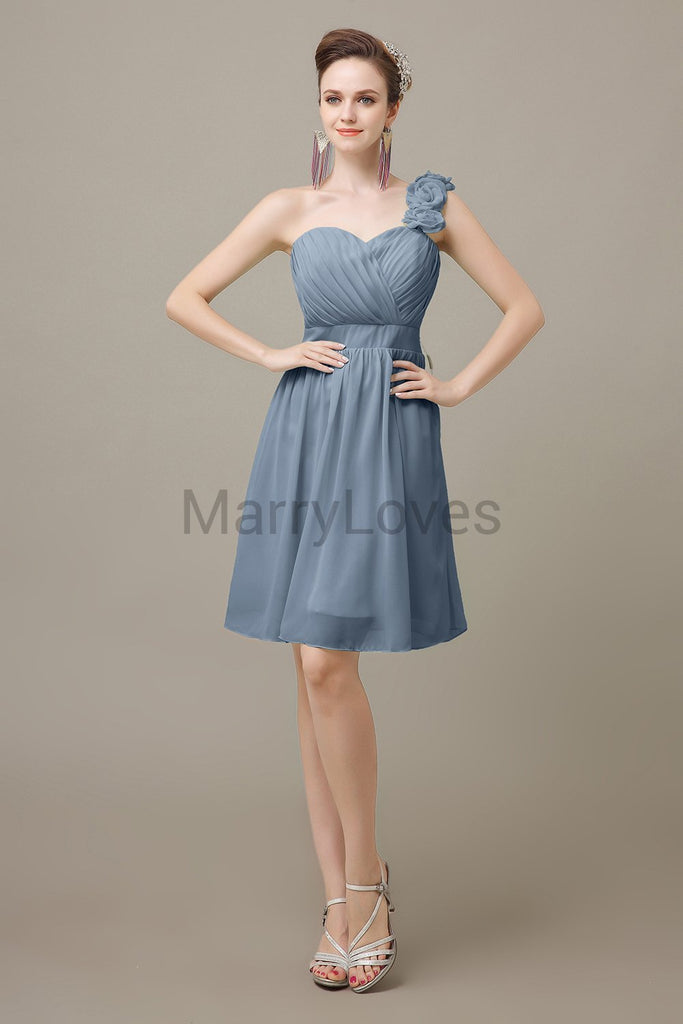 One-shoulder Pleats Appliques Bridesmaid Dresses