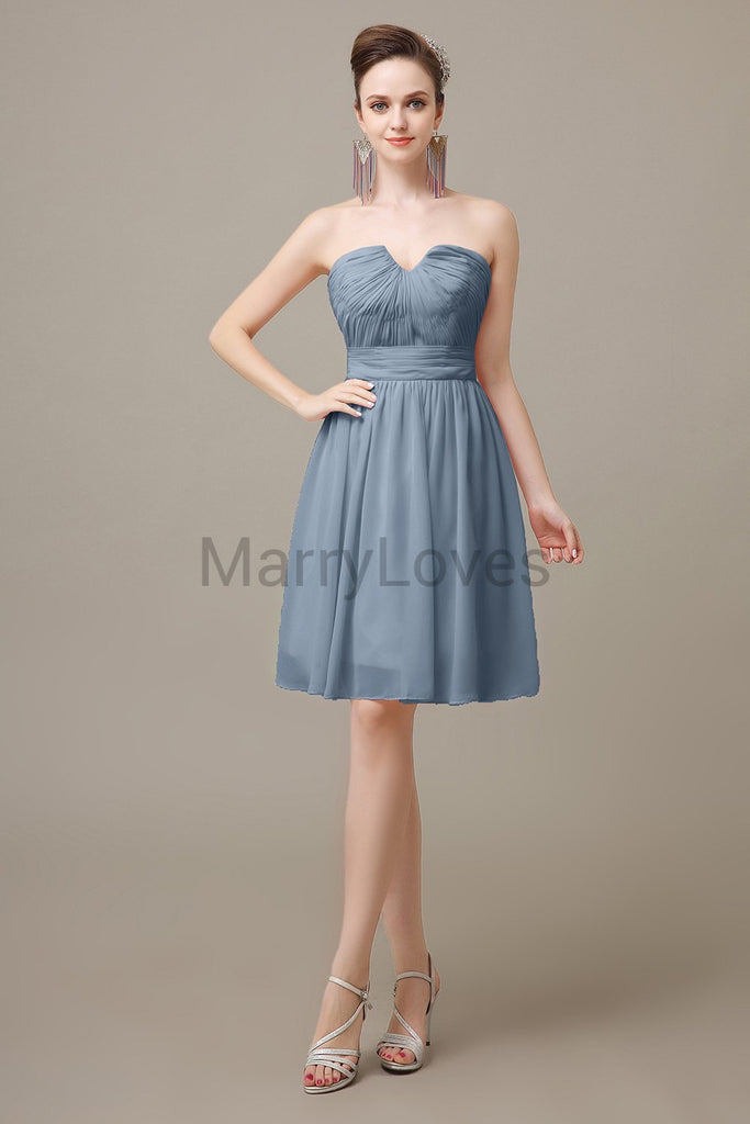 Sweetheart Neck Knee Length Chiffon Bridesmaid Dresses