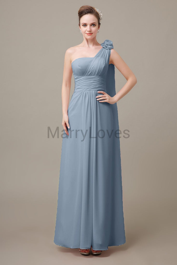 One Shoulder Long Chiffon Bridesmaid Dresses