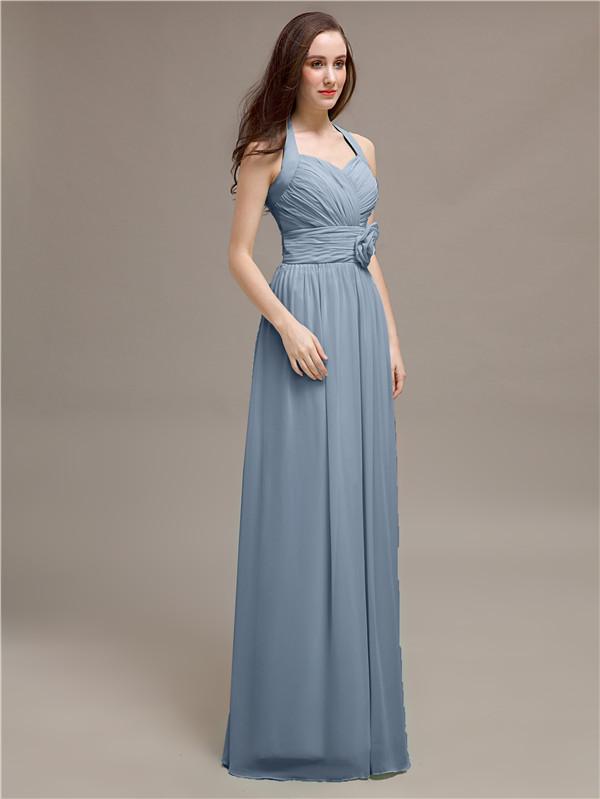 A-line Halter Appliques Chiffon Bridesmaid Dresses